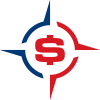 Accurate Logistics compass icon with dollar symbol in middle